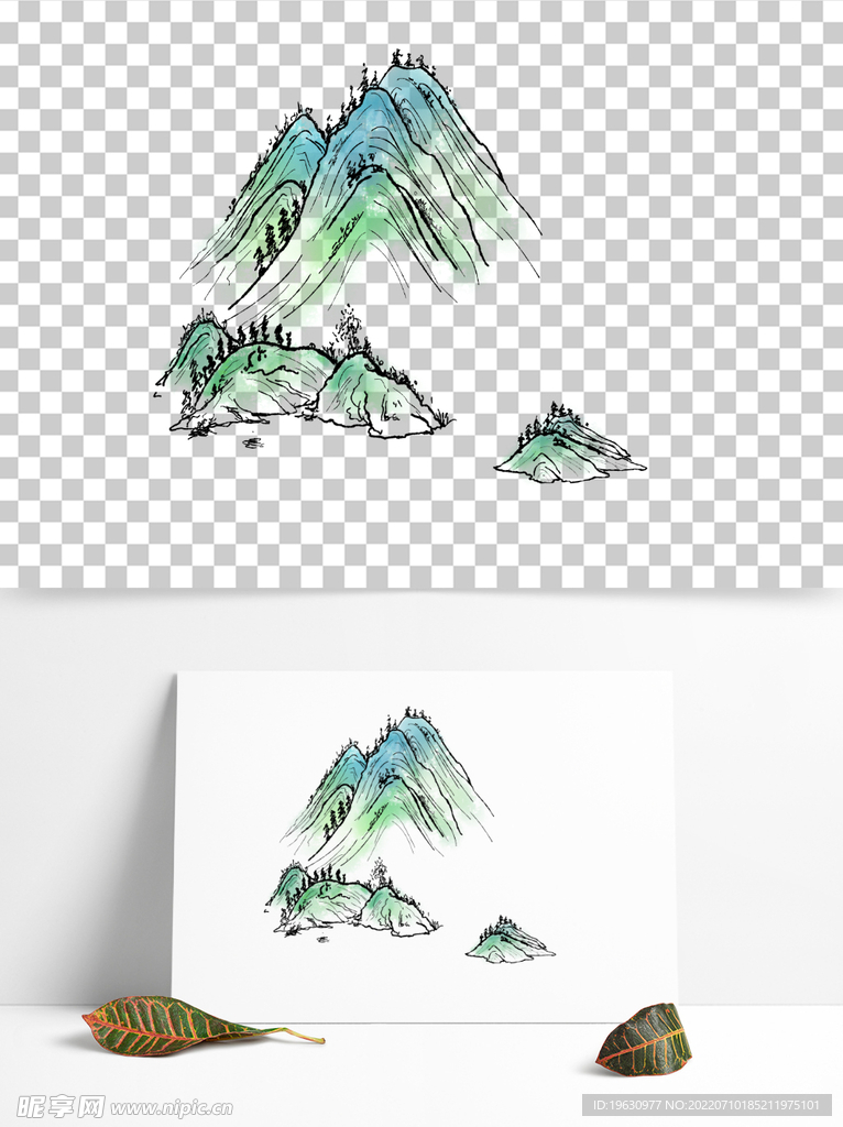 山水国潮水墨线稿