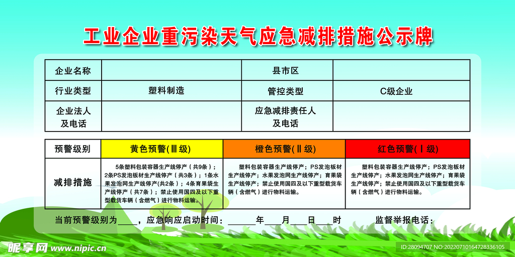 应急减排措施公示牌