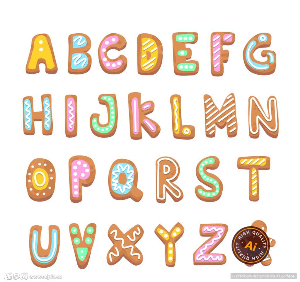 创意饼干字母矢量素材