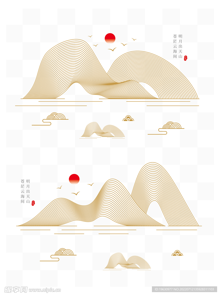 金色线条山水