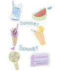 一组夏日饮料西瓜风扇插画