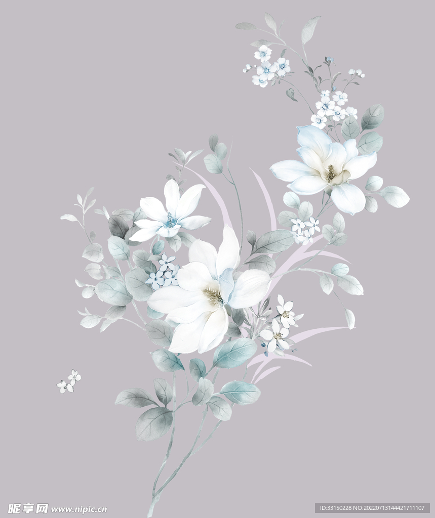 数码印花热带抽象花卉水彩花