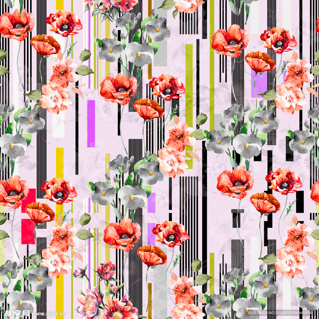 数码印花玫瑰花绣球花抽象花卉