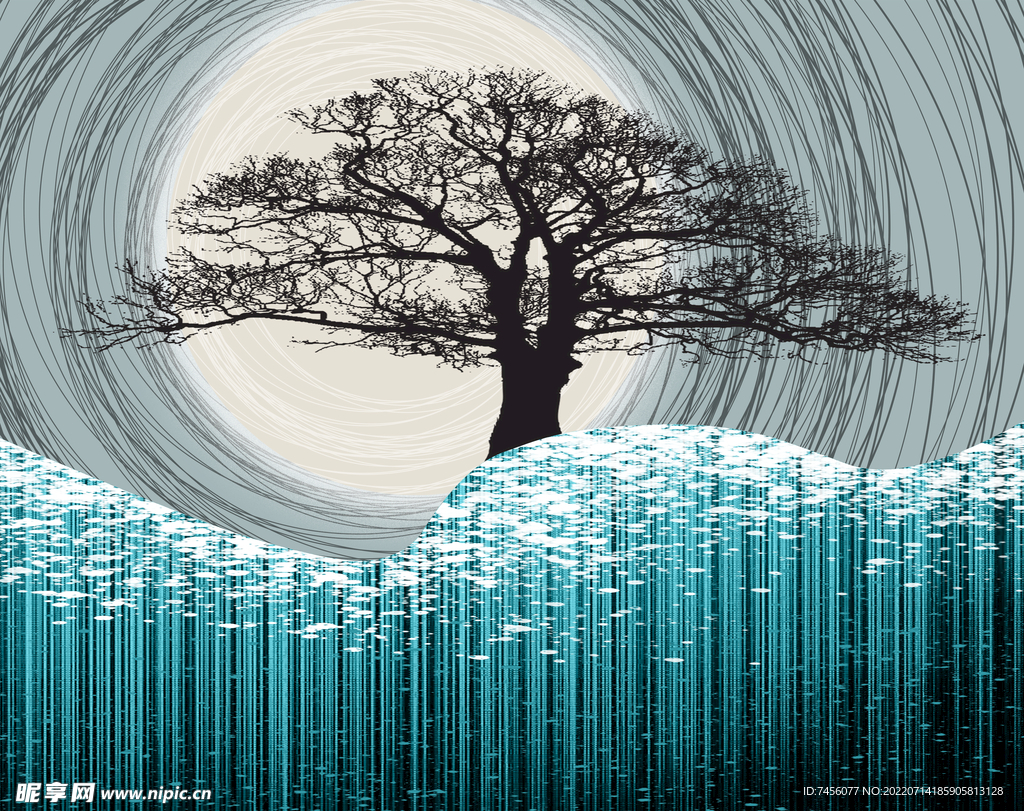 简约树明月挂画装饰画