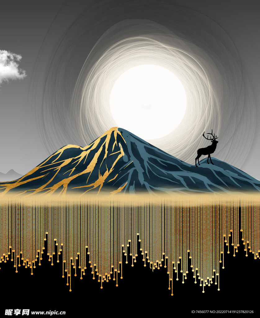 明月麋鹿山脉挂画装饰画