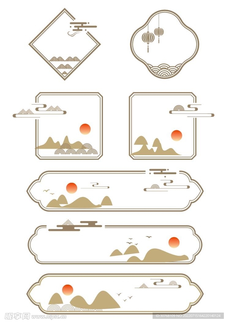 中式山水边框矢量素材