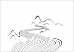 矢量线条手绘山脉河流图案