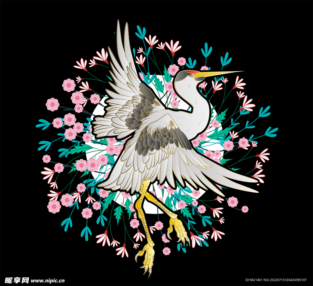 仙鹤花卉