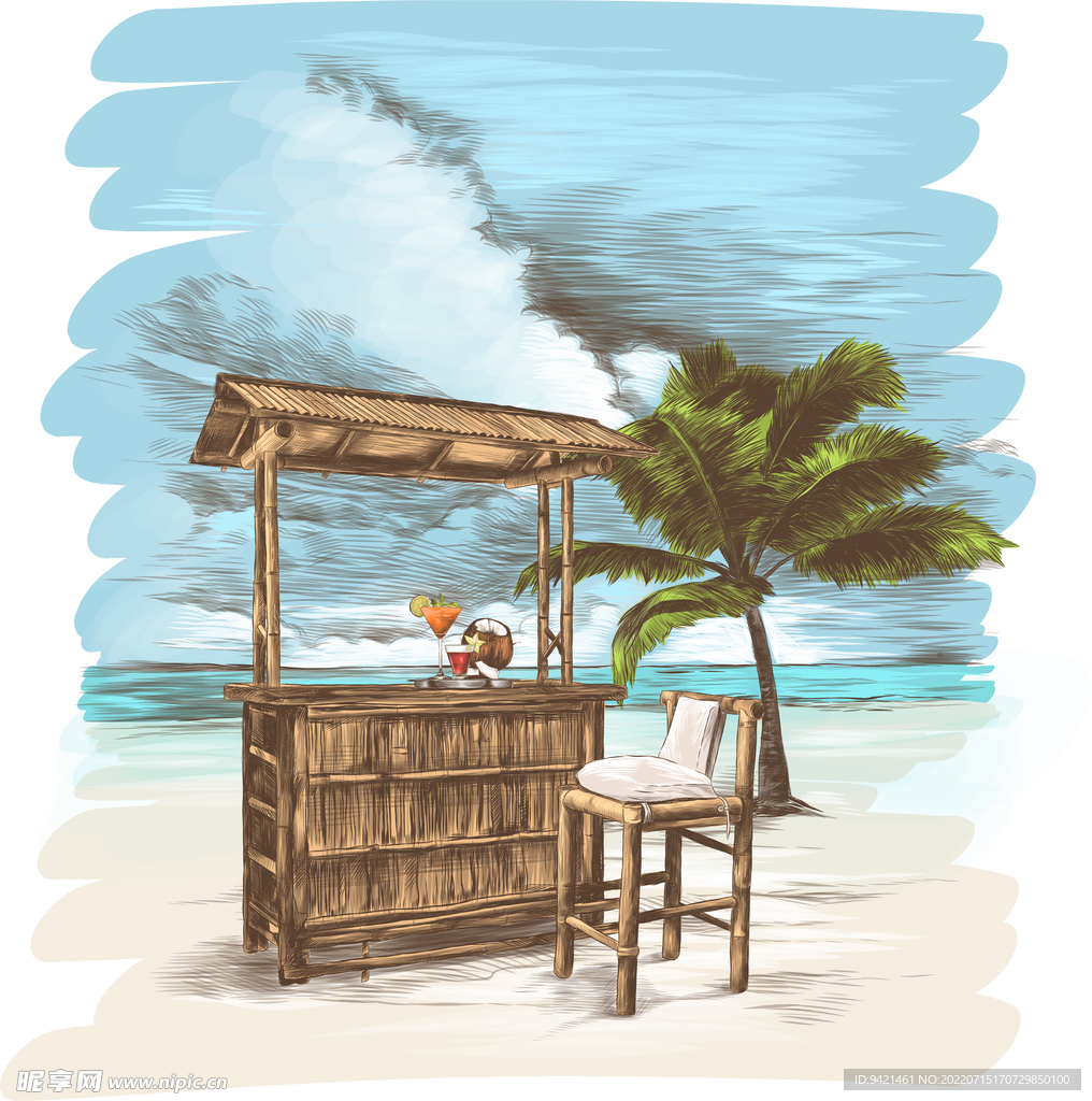 插画夏日海滩