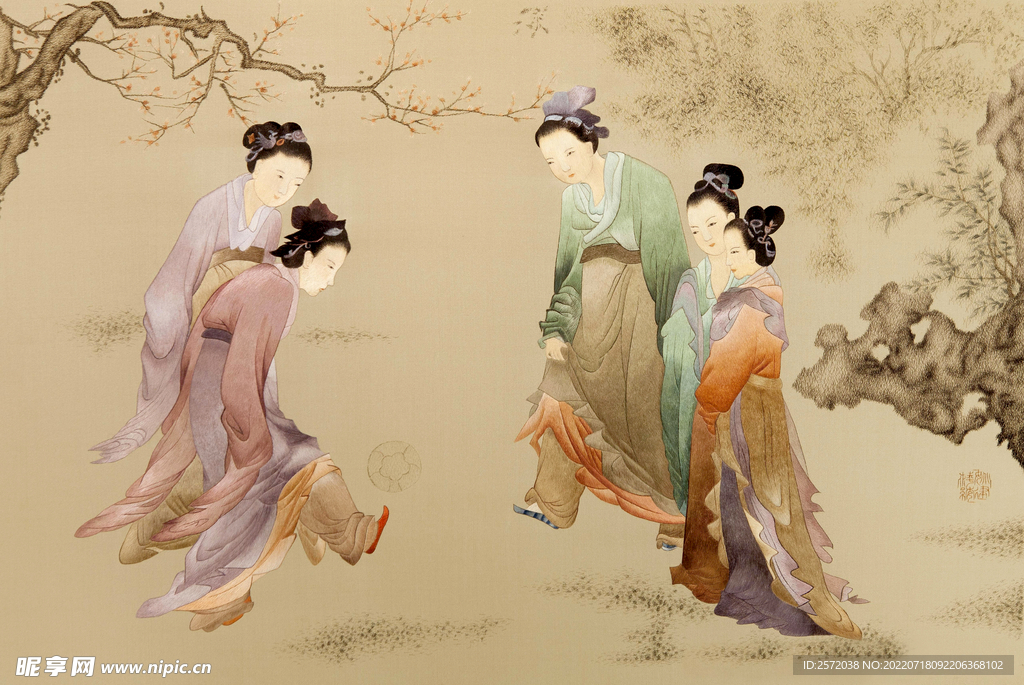 仕女蹴鞠图
