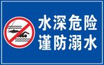 蓝色谨防溺水防溺水标志警示牌素