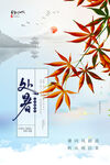 简约意境秋色枫叶处暑海报