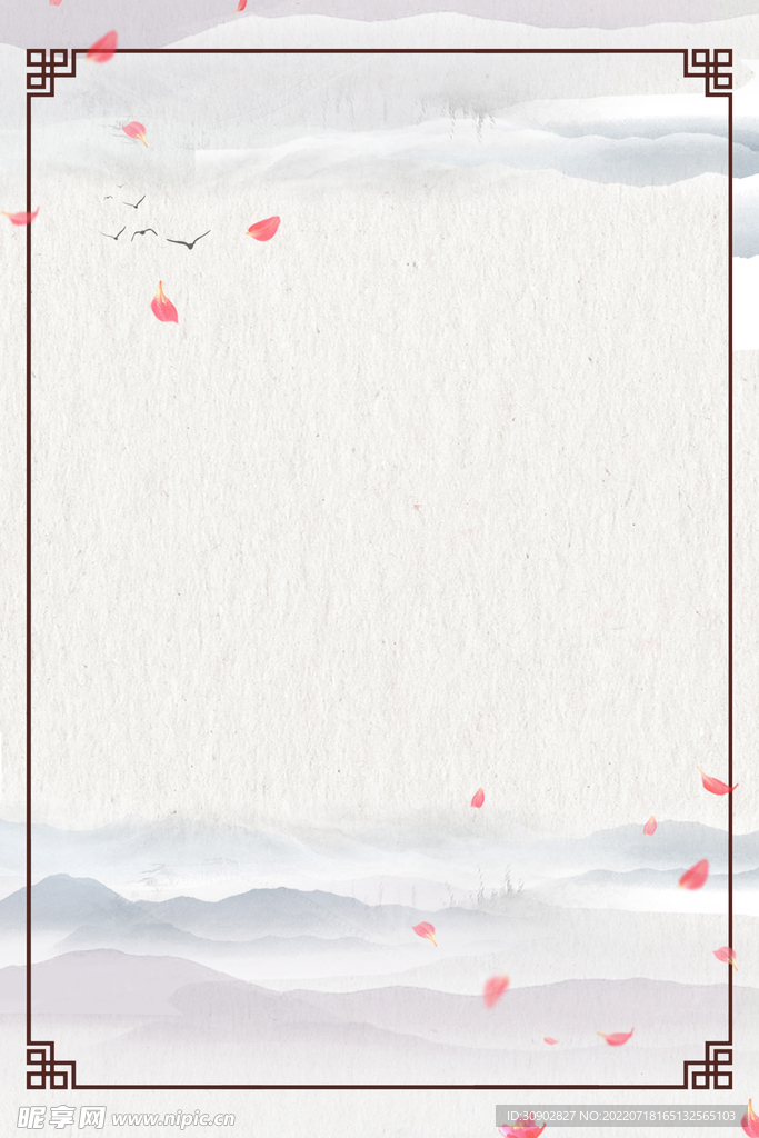 复古山水边框花瓣中国风水墨背景