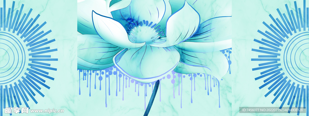 淡雅莲花简约三联无框画