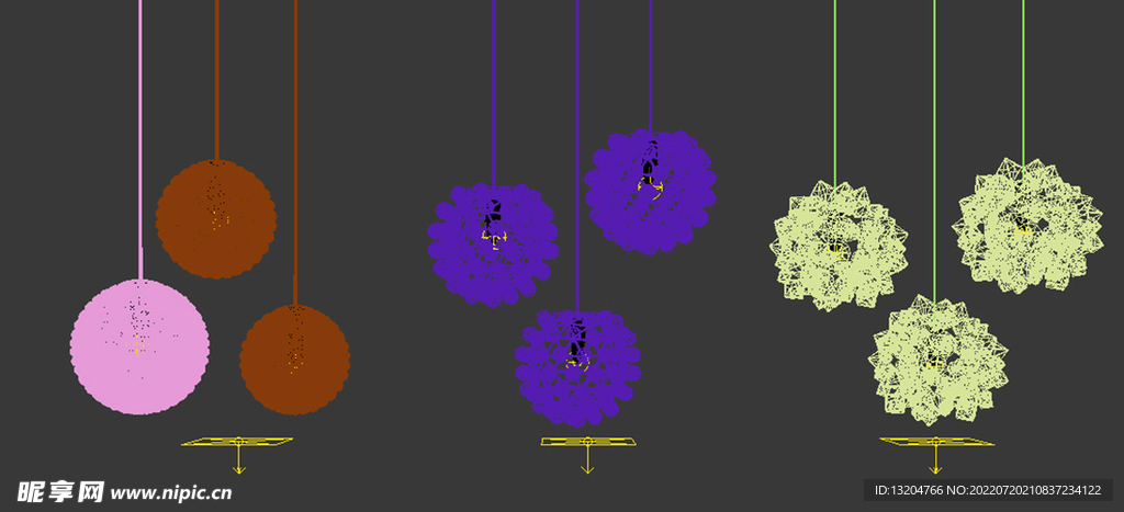 现代时尚吊灯灯具组合3D模型