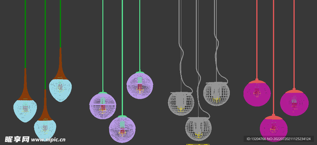 现代时尚吊灯灯具组合3D模型