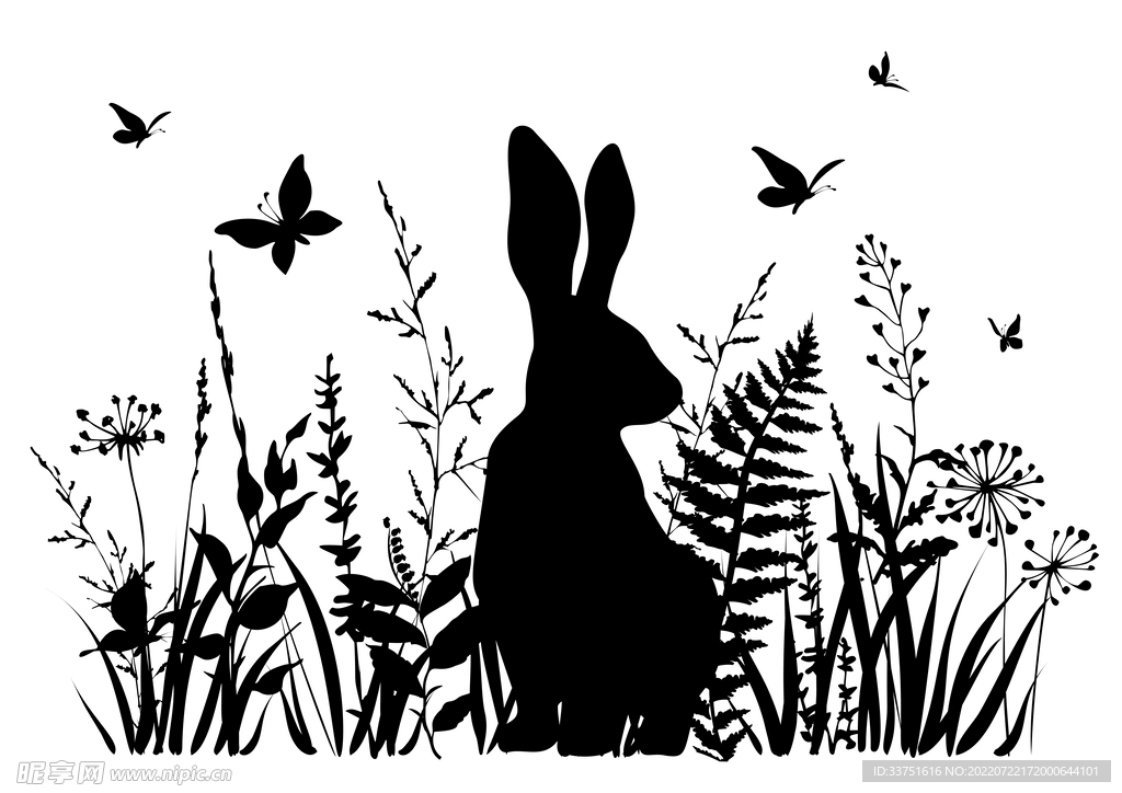 黑白兔子插画