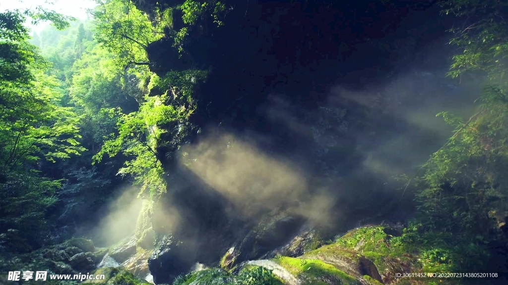 实拍唯美绿色山间阳光风景