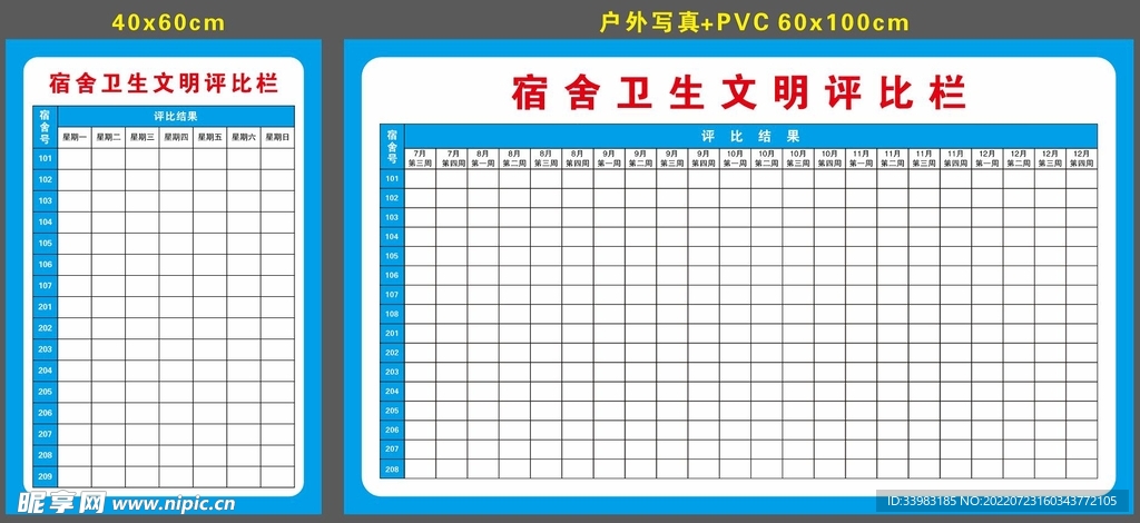 宿舍卫生文明评比栏