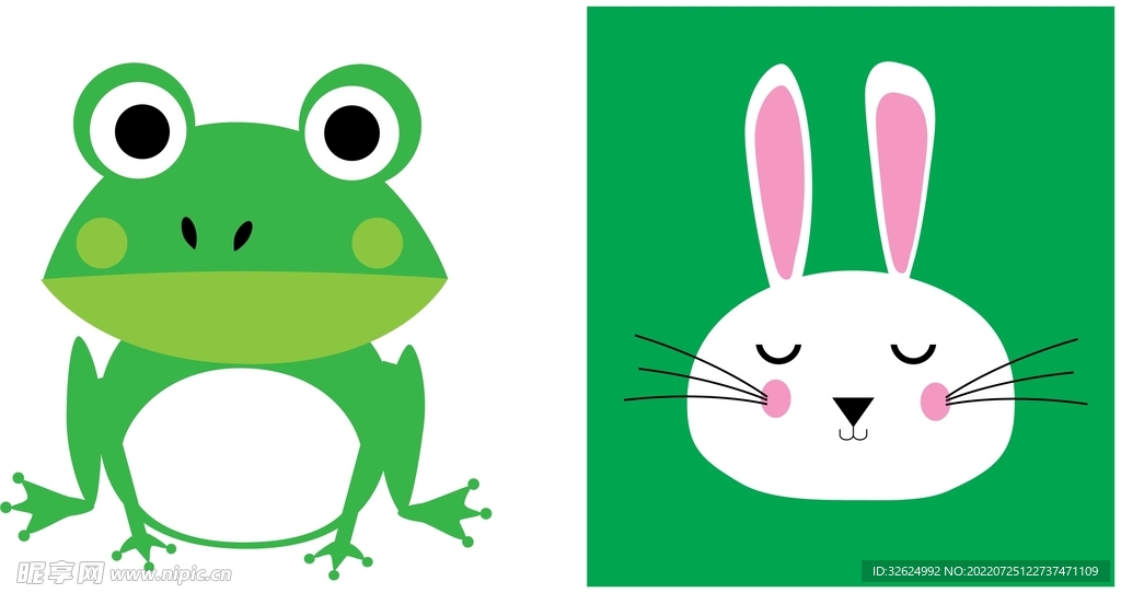 矢量卡通青蛙和兔子
