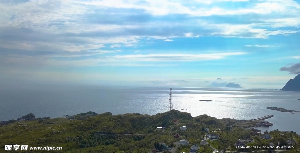 鸟瞰海岸岛屿航拍小镇自然风景