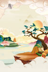 山水树木中国风插画海报背景