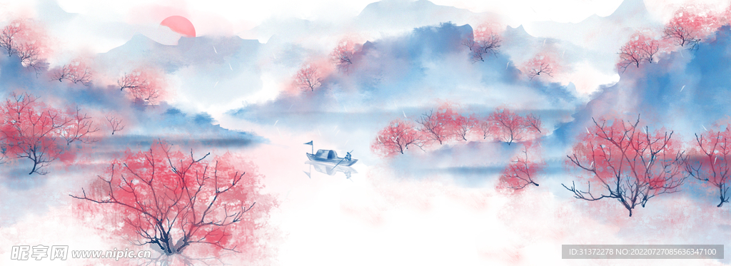  手绘桃花插画海报图片