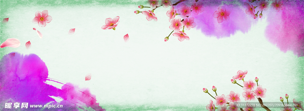 手绘桃花插画海报图片