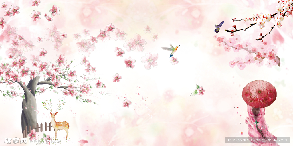  手绘桃花插画海报图片