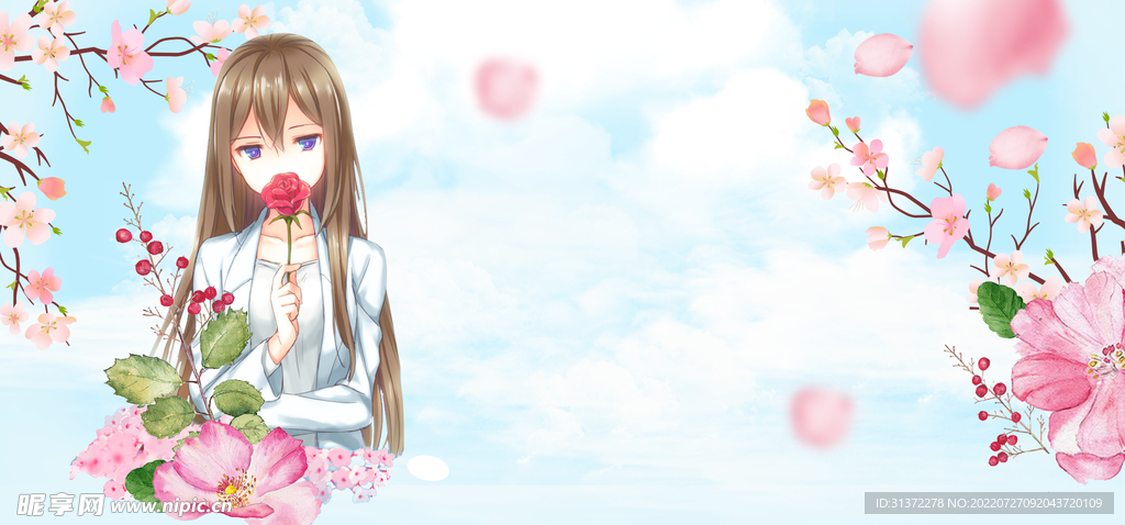 手绘桃花插画海报图片