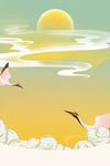 国潮手绘插画海报背景