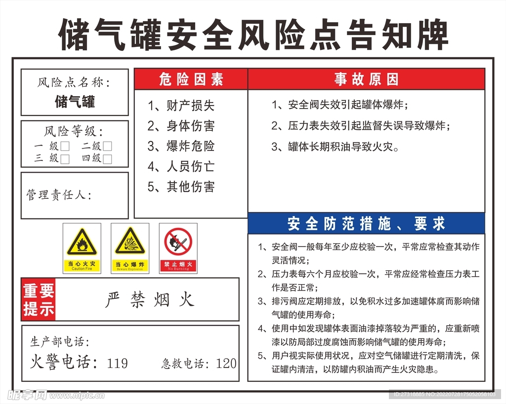 储气罐安全风险点告知牌