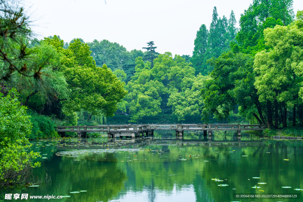 户外湖水复古凉亭