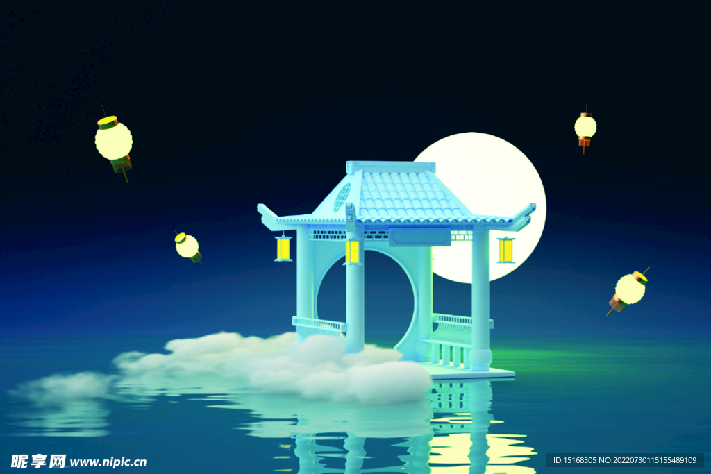 古风烟雾亭子场景