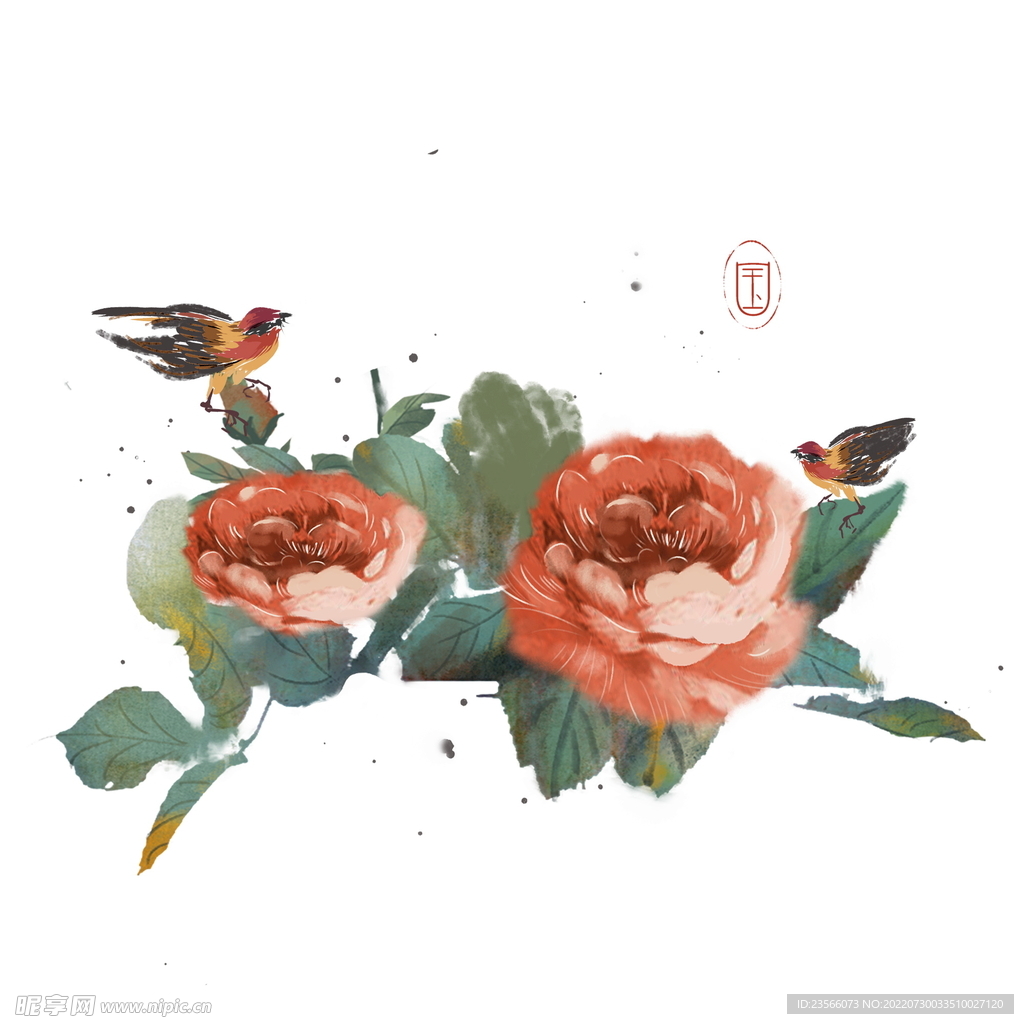 中式水墨花草绘画