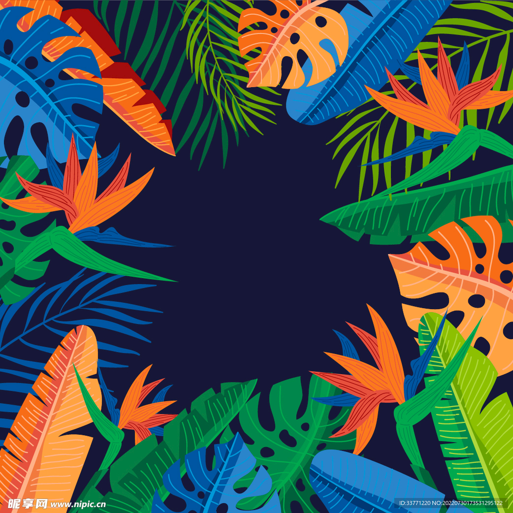 彩色热带植物背景