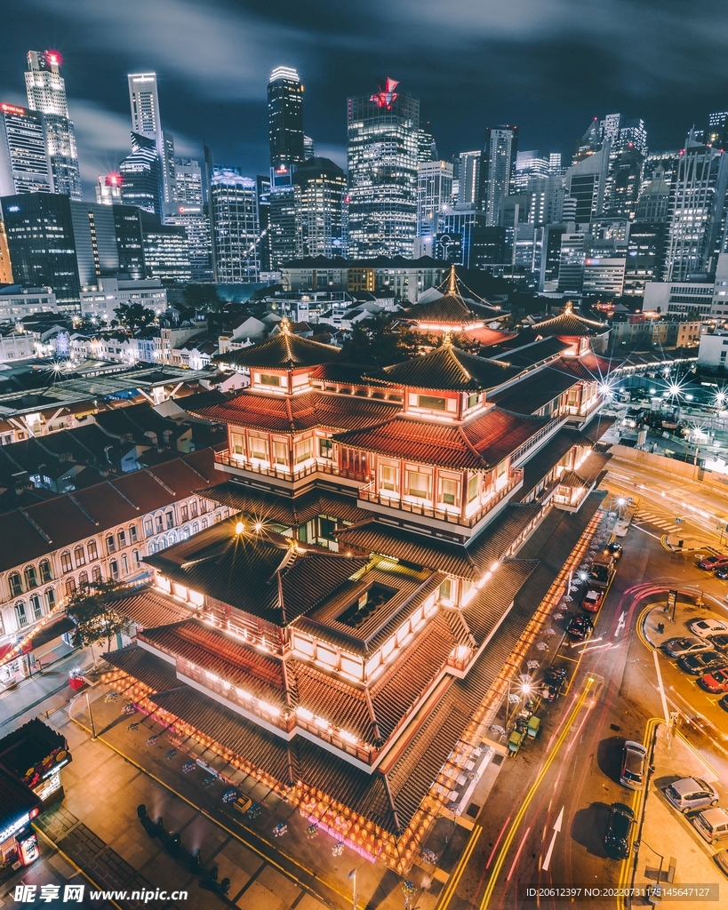 新加坡 城市 寺庙 夜景