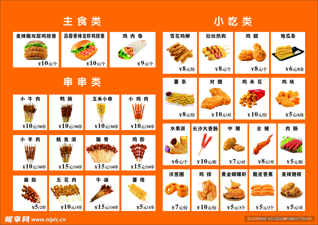 炸鸡菜单