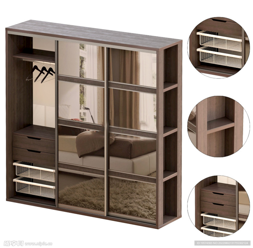 C4D模型实木衣柜