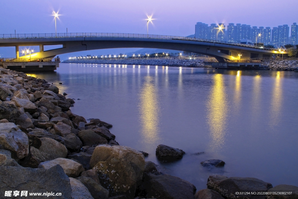 桥河流海湾风景傍晚风景西貢民