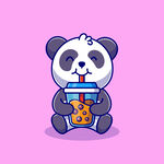 可爱卡通熊猫喝奶茶