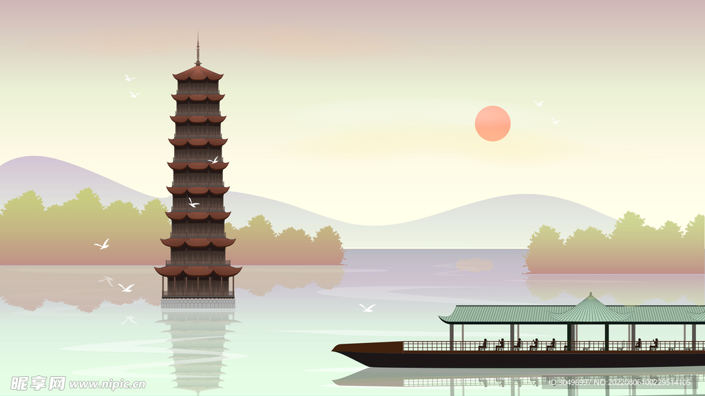 城市地标建筑插画手绘