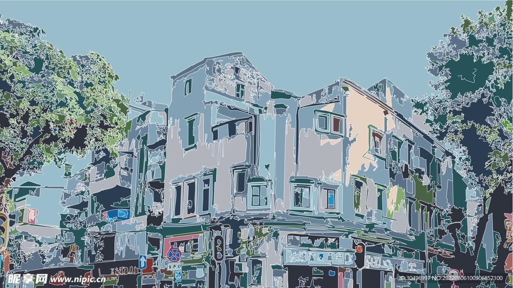 城市地标建筑插画手绘