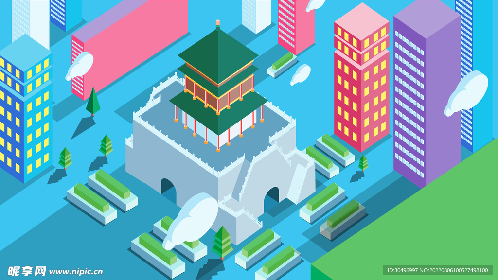 城市地标建筑插画手绘