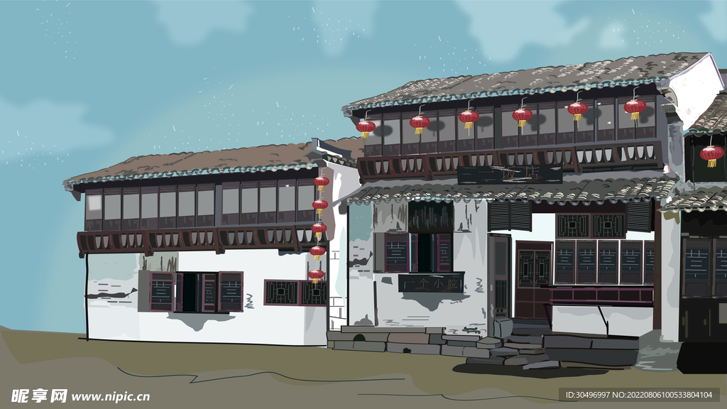 城市地标建筑插画手绘