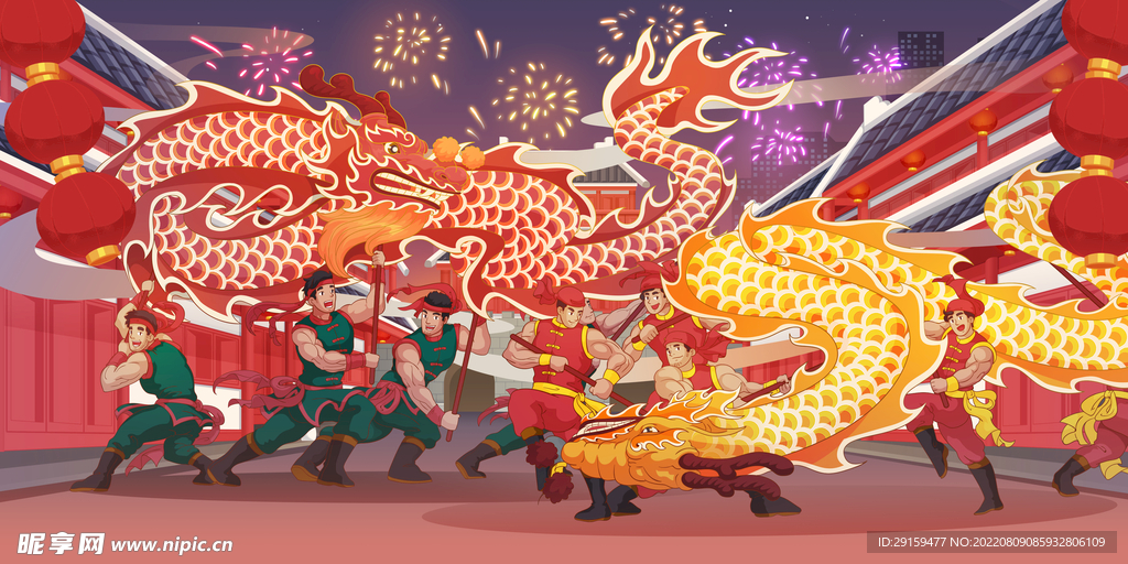 国潮新年舞龙插画