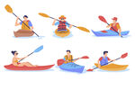 扁平化皮划艇水上运动插画