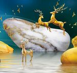 金色麋鹿石头立体挂画装饰画