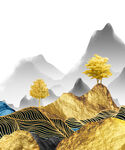 中式挂画金箔山脉艺术画