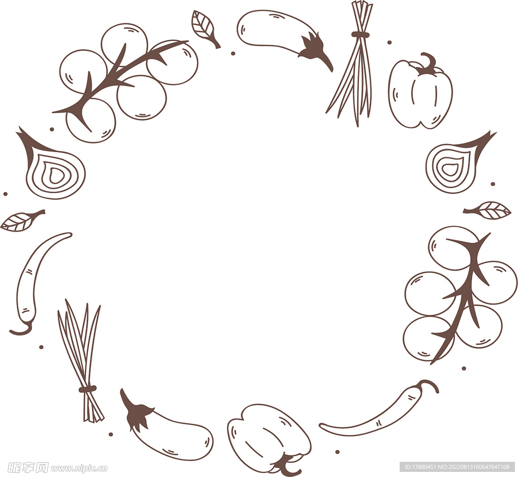 手绘线条果蔬花环